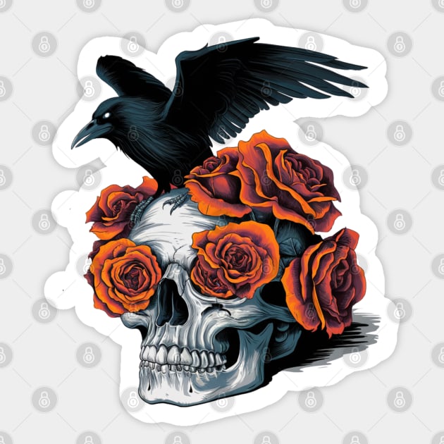 Floral Skull: Beauty and Darkness in Harmony Sticker by Steve